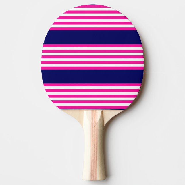 Fuchsia och vit fem rand mönster med blå färg pingisracket (Framsidan)