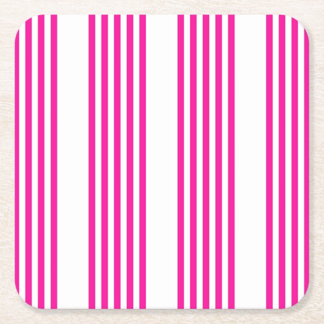 Fuchsia och vit fem rand mönster underlägg papper kvadrat (Framsidan)