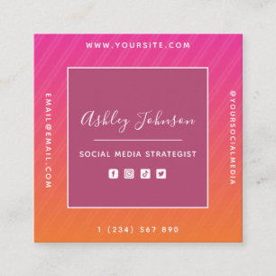 Fuchsia & Orange Ombre Social Media QR Code Modern Fyrkantigt Visitkort