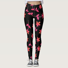 Fuchsia orangesvartblommigt 4Cindy Leggings