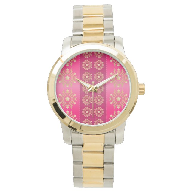 Fuchsia Oriental Mandala Mönster Armbandsur (Framsida)