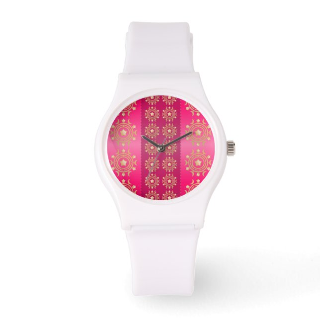 Fuchsia Oriental Mandala Mönster Armbandsur (Framsida)
