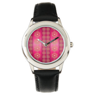 Fuchsia Oriental Mandala Mönster Armbandsur