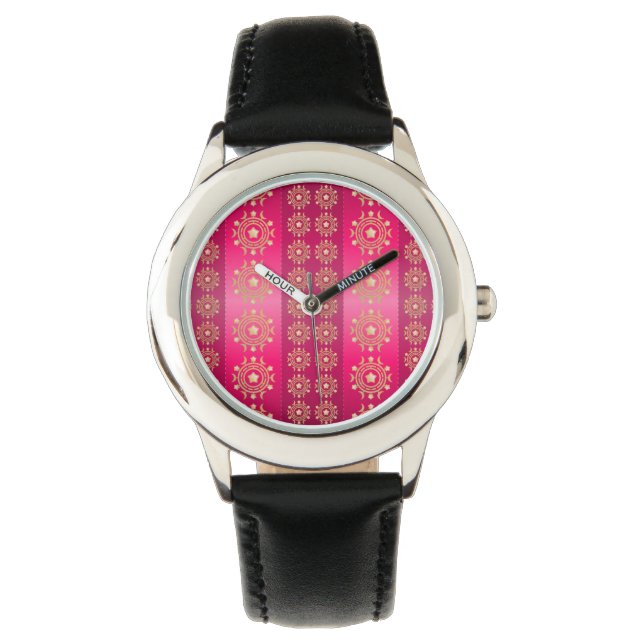 Fuchsia Oriental Mandala Mönster Armbandsur (Framsida)