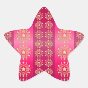 Fuchsia Oriental Mandala Mönster Stjärnformat Klistermärke