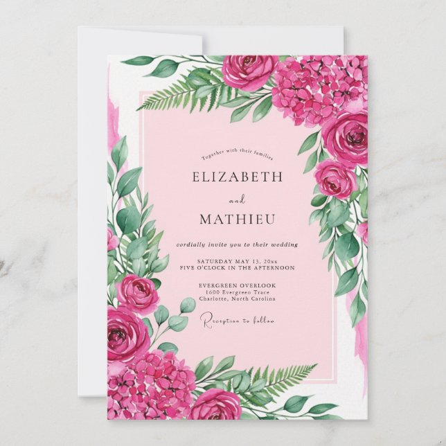Fuchsia Ornate Summer Wedding Inbjudningar (Framsida)