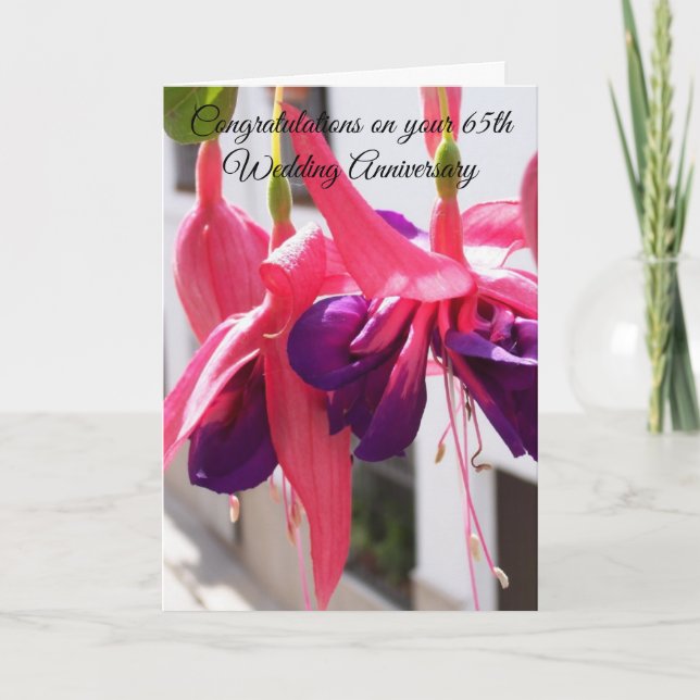 Fuchsia Personlig 65e Bröllop-årsdagen Kort (Framsida)
