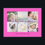 Fuchsia Personlig 6 bilder Universella Hälsningar Vykort<br><div class="desc">Personliga fuchsia rosa 6 familjebilder Universella Hälsningskort med en stilren fotokollage med 6 anpassade bilder,  ditt hälsningsmeddelande i elegant handskriven script-teckensnitt,  ditt namn,  datum,  år,  meddelande på baksidan i ett modernt och enkelt sans-serif-teckensnitt.</div>