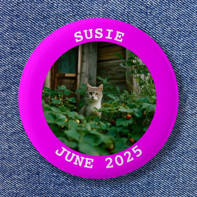 Fuchsia Personlig Round Photo Ram Knapp (Fuchsia Personalized Round Photo Frame Pinback Button)