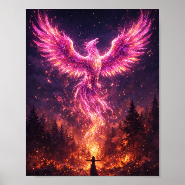 Fuchsia Phoenix Rising Affisch (Framsidan)