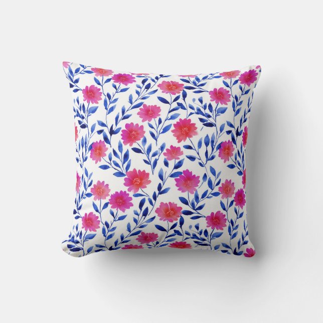 Fuchsia Pink Elegant Spring Flowers Watercolor Kudde (Framsida)