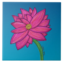 Fuchsia Pink Flower with blue background Kakelplatta