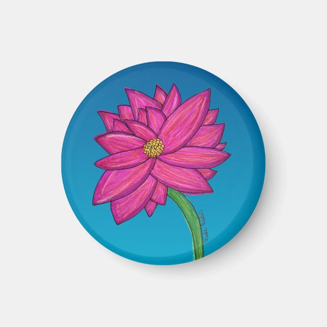 Fuchsia Pink Flower with blue background Magnet (Framsidan)