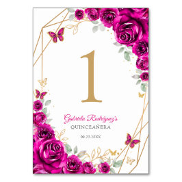 Fuchsia Pink Gold Floral Quinceanera Bordsnummer