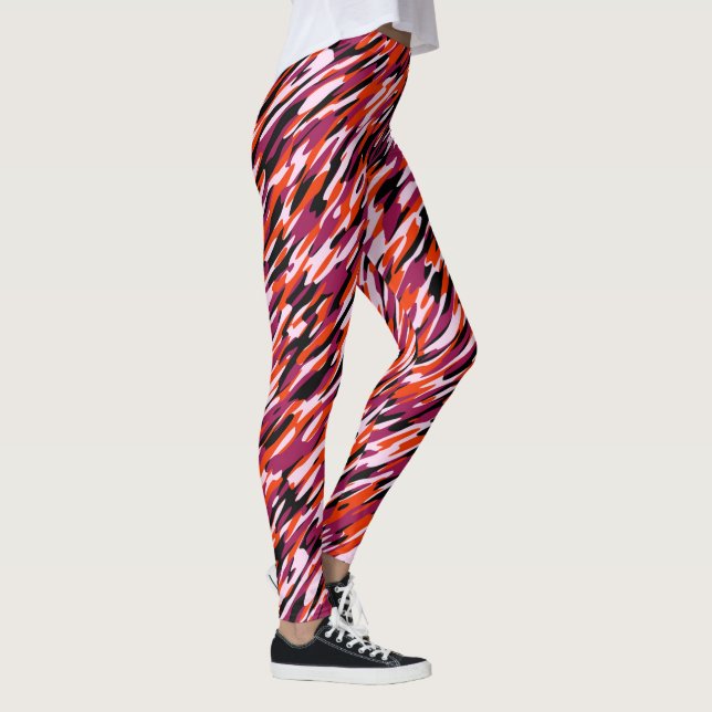 Fuchsia pink, orange, black and white camo  leggings (Höger)