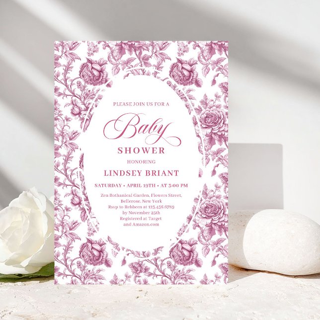 Fuchsia Pink Roses Pattern Boho Floral Baby Shower Inbjudningar (Fuchsia Pink Roses Pattern Floral Baby Shower Invite)
