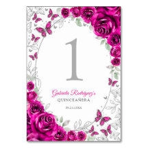 Fuchsia Pink Silver Floral Quinceanera