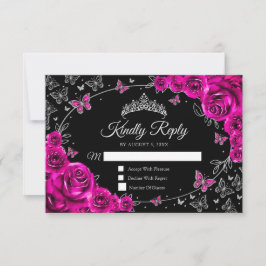 Fuchsia Pink Silver Quinceanera Reply OSA Kort