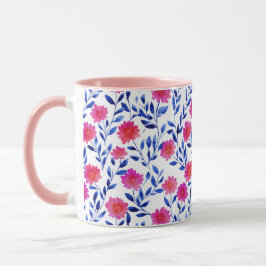 Fuchsia Pink Spring Flowers Watercolor Botanical Mugg