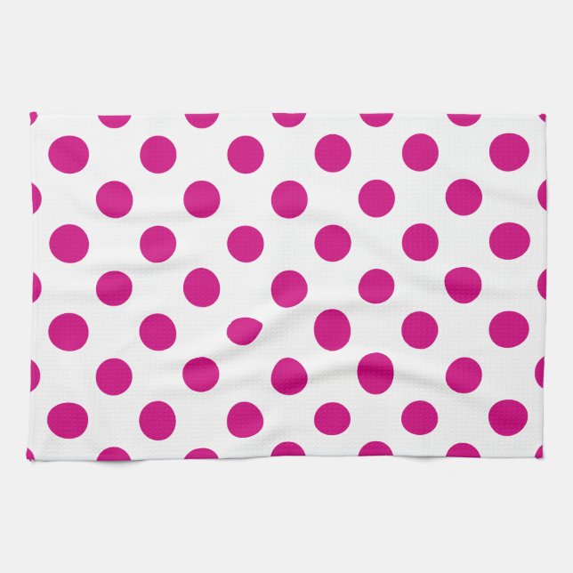 Fuchsia polka dots kökshandduk (Horisontell)