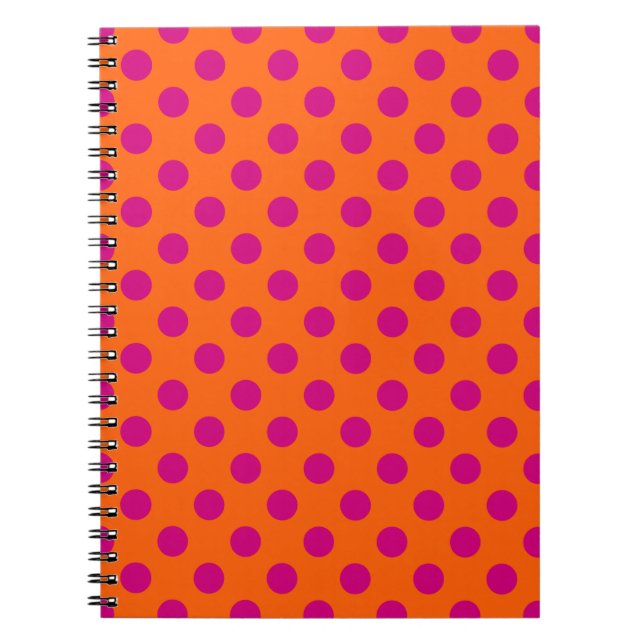 Fuchsia polka dots på orange anteckningsbok (Framsidan)