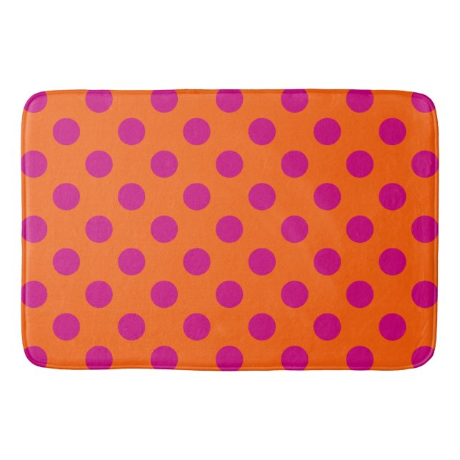 Fuchsia polka dots på orange badrumsmatta (Framsidan)