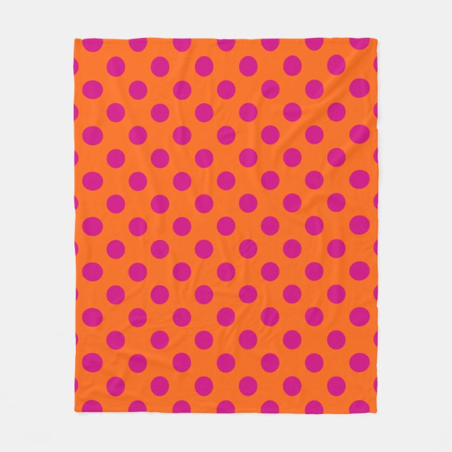 Fuchsia polka dots på orange fleecefilt (Framsidan)