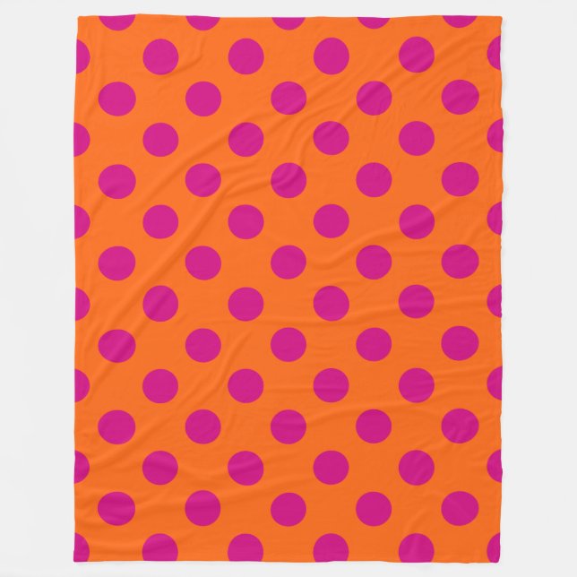 Fuchsia polka dots på orange fleecefilt (Framsidan)