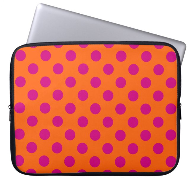 Fuchsia polka dots på orange laptop fodral (Framsidan)