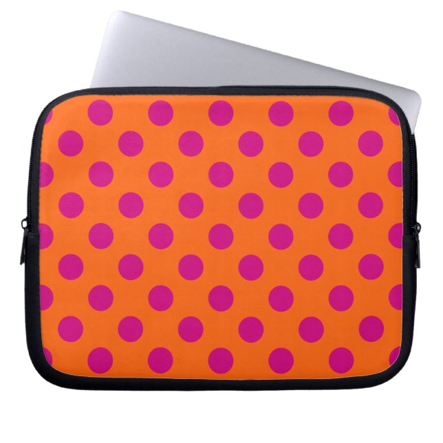 Fuchsia polka dots på orange laptop sleeve (Framsidan)