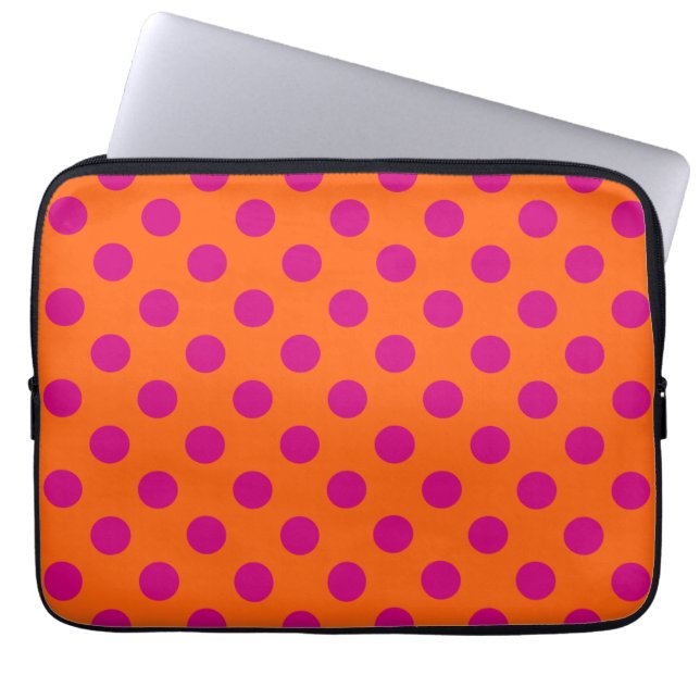 Fuchsia polka dots på orange laptop sleeve (Framsidan)