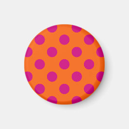 Fuchsia polka dots på orange magnet