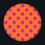 Fuchsia polka dots på orange magnet<br><div class="desc">Fuchsia polka dots på orange</div>