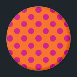 Fuchsia polka dots på orange magnet<br><div class="desc">Fuchsia polka dots på orange</div>