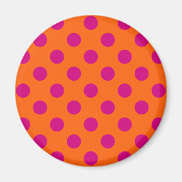 Fuchsia polka dots på orange magnet