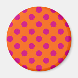 Fuchsia polka dots på orange magnet