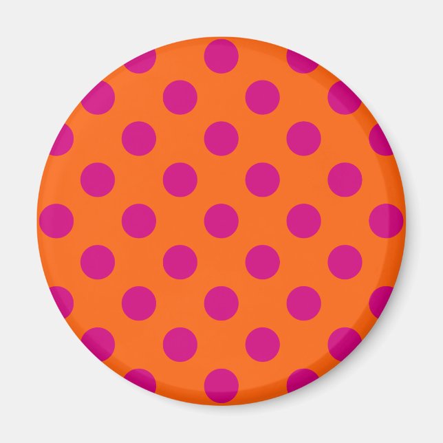 Fuchsia polka dots på orange magnet (Framsidan)