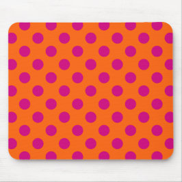 Fuchsia polka dots på orange musmatta