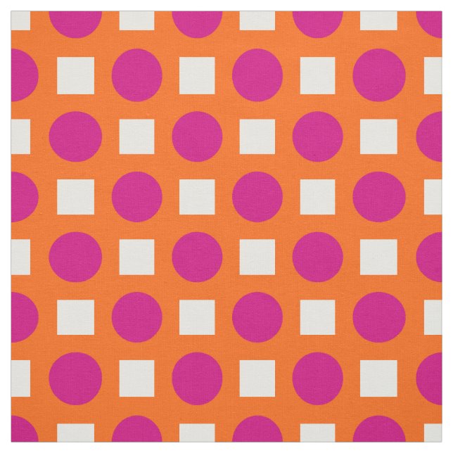Fuchsia polka dots på orange tyg (Provkarta)