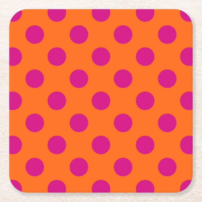 Fuchsia polka dots på orange underlägg papper kvadrat (Framsidan)
