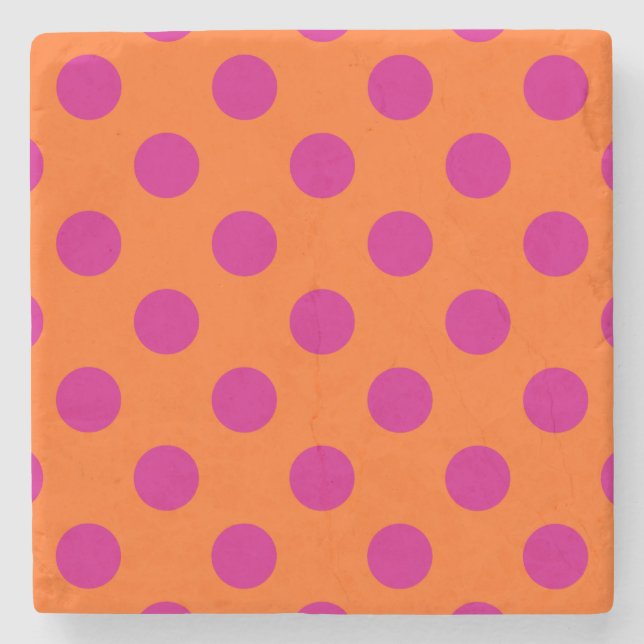 Fuchsia polka dots på orange underlägg sten (Framsidan)