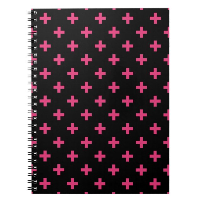 Fuchsia polka kor på svart anteckningsbok (Framsidan)