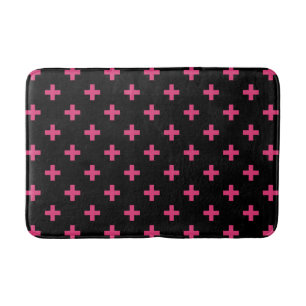 Fuchsia polka kor på svart badrumsmatta