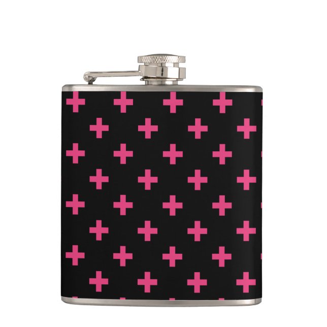 Fuchsia polka kor på svart fickplunta (Framsidan)