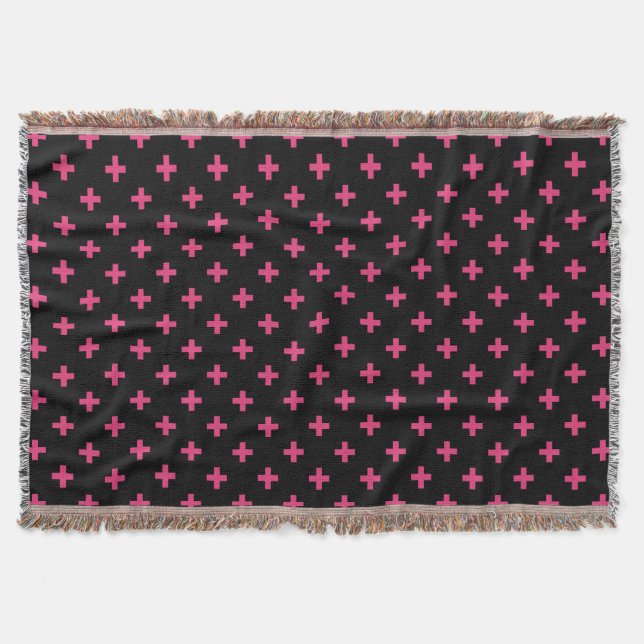 Fuchsia polka kor på svart filt (Framsidan)