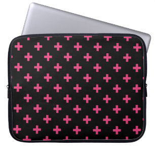 Fuchsia polka kor på svart laptop fodral