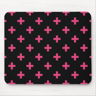 Fuchsia polka kor på svart musmatta