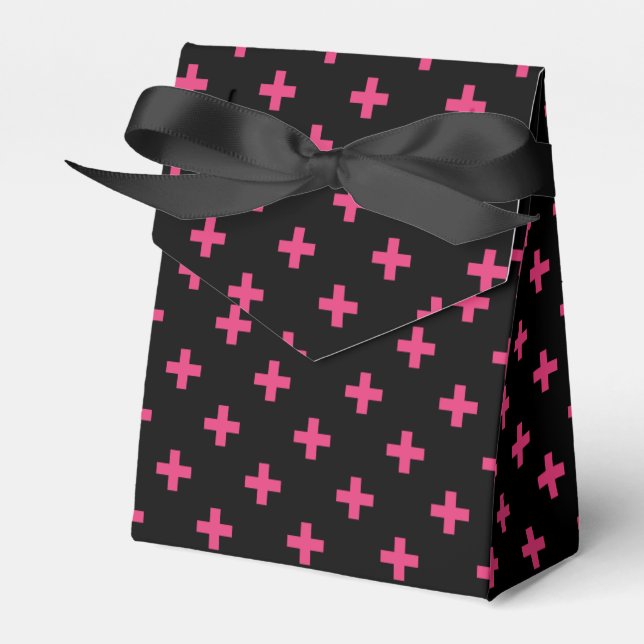 Fuchsia polka kor på svart presentaskar (Framsidan Sidan)