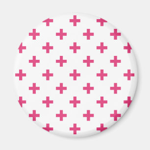Fuchsia polka kor på vit magnet