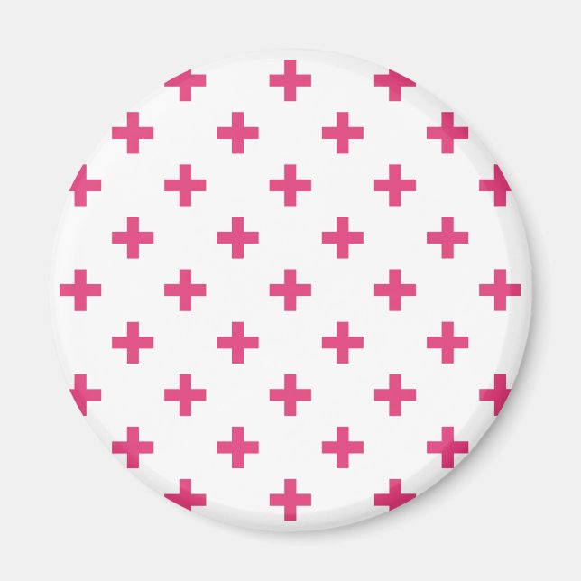 Fuchsia polka kor på vit magnet (Framsidan)